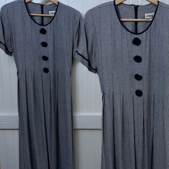 Vintage Dresses & Skirts - Vtg Midi Dress Classic Prairie Cottagecore Houndstooth Button Front Slip Women M